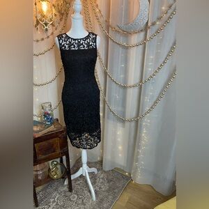 Bisou Bisou Black Sheath Midi Dress Sleeveless Crew Neck